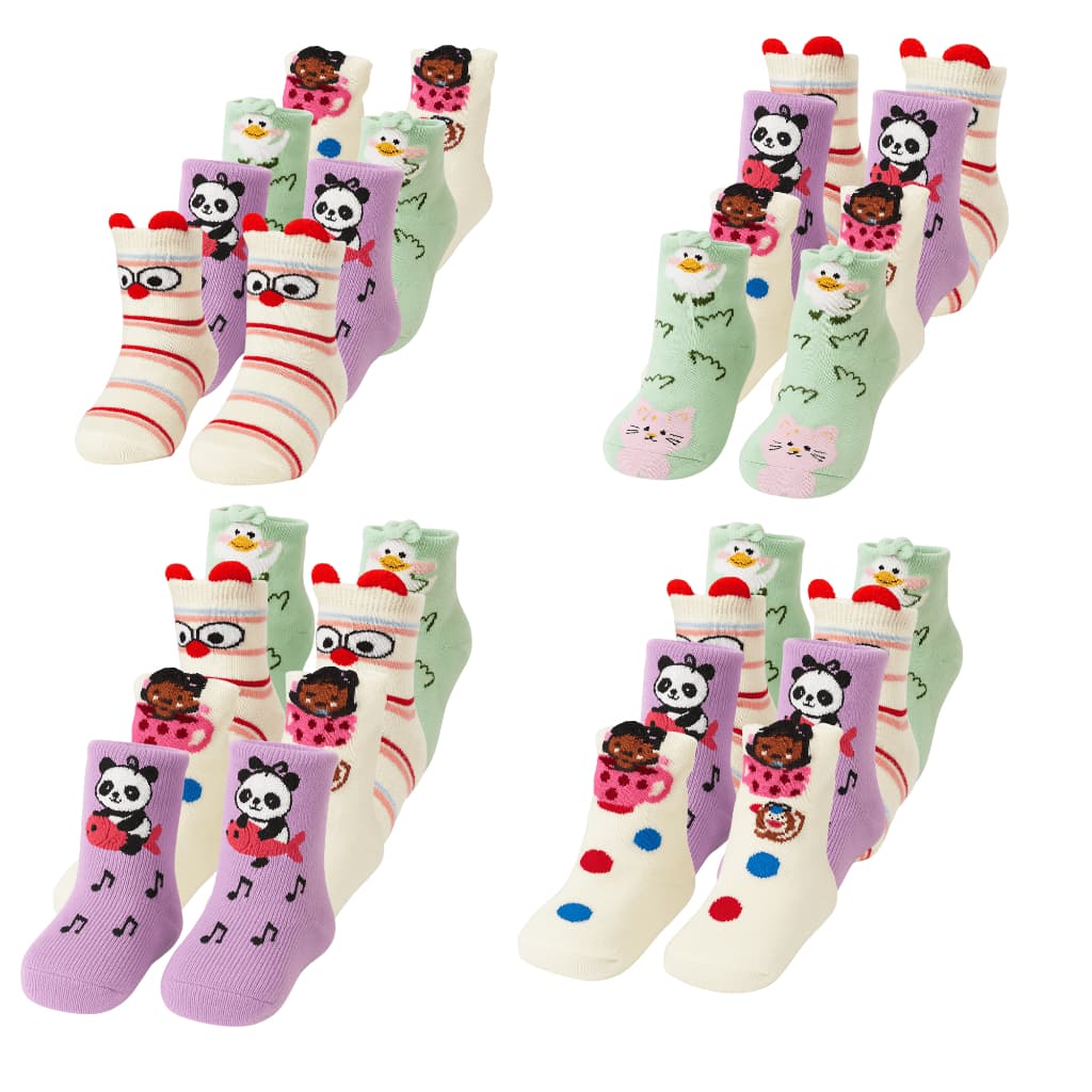 Meia Infantil Feminina 12, 6 ou 3 Pares Menina  Estampas Alegre Animalzinho com Orelhinha