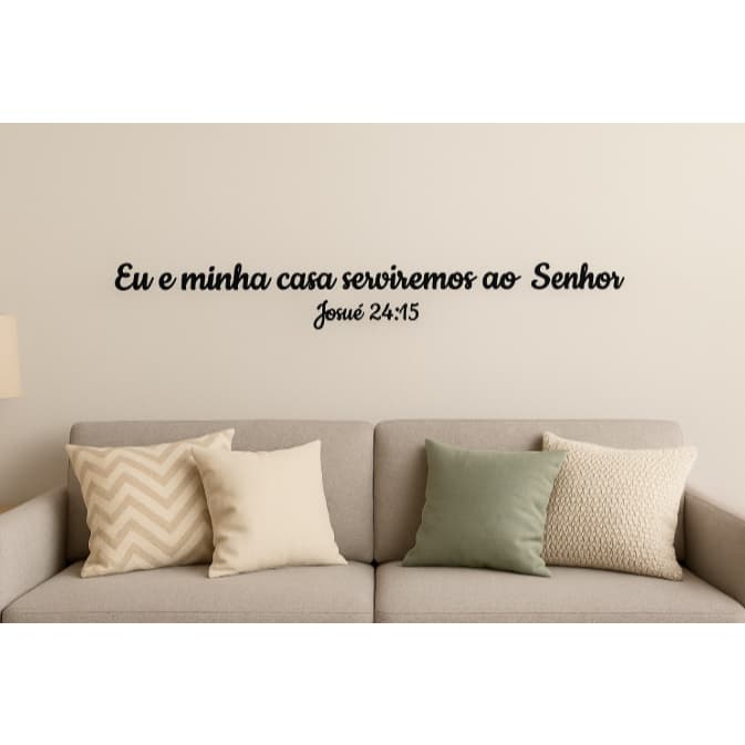 Quadro Eu e Minha Casa Serviremos ao Senhor Decoração Frase em Mdf 3mm Preto
