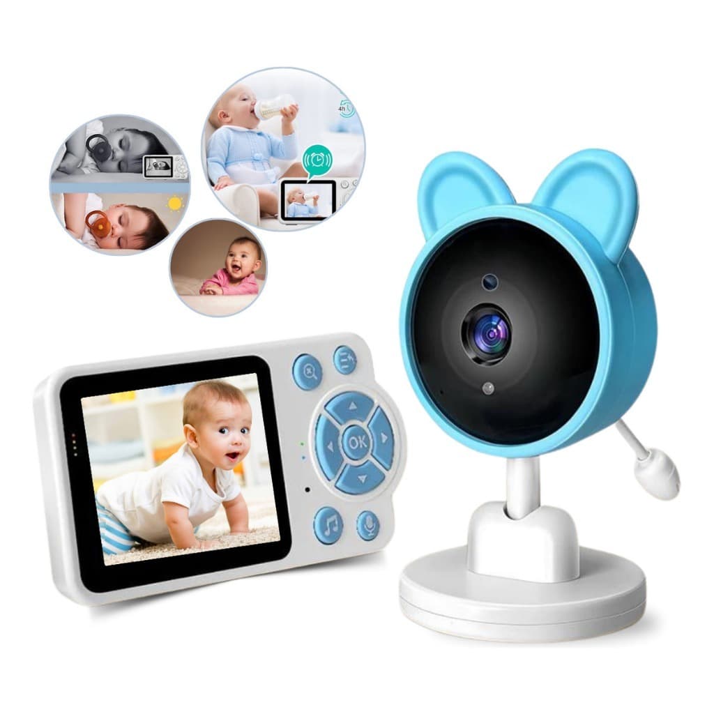 Babá Eletrônica com Câmera , Música e Medição de Temperatura Design Infantil com Orelhinhas