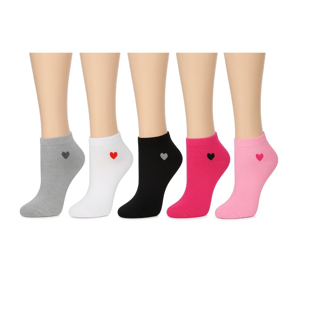 “Kit 12/6 Pares Meias Soquete Femininas Fashion com Coração – Tamanho 35 ao 40”