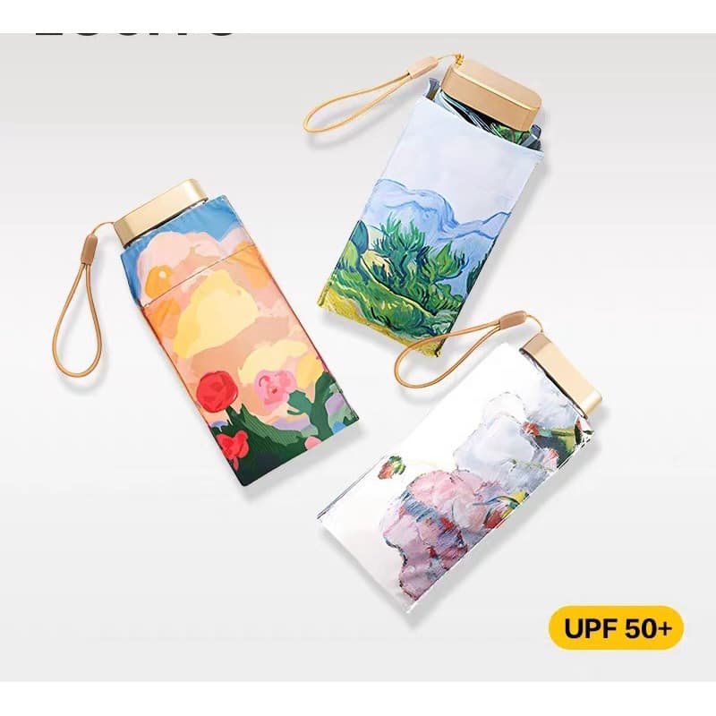 Mini Guarda-Chuva Portátil de Cápsula Pintura Óleo Digital Proteção UV Sol e Chuva Dupla Utilização