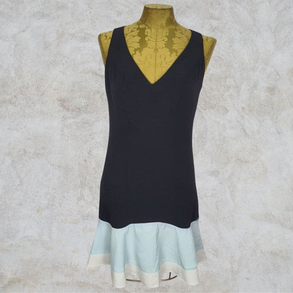 vestido alças esporte fino preto barra bicolor