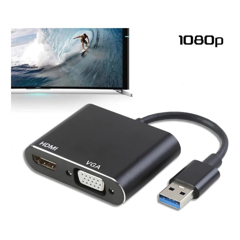 Adaptador Conversor Sancai Usb 3.0 Para Hdmi Vga Video 1080p - Windows 7 8 10 11 Cor Preto