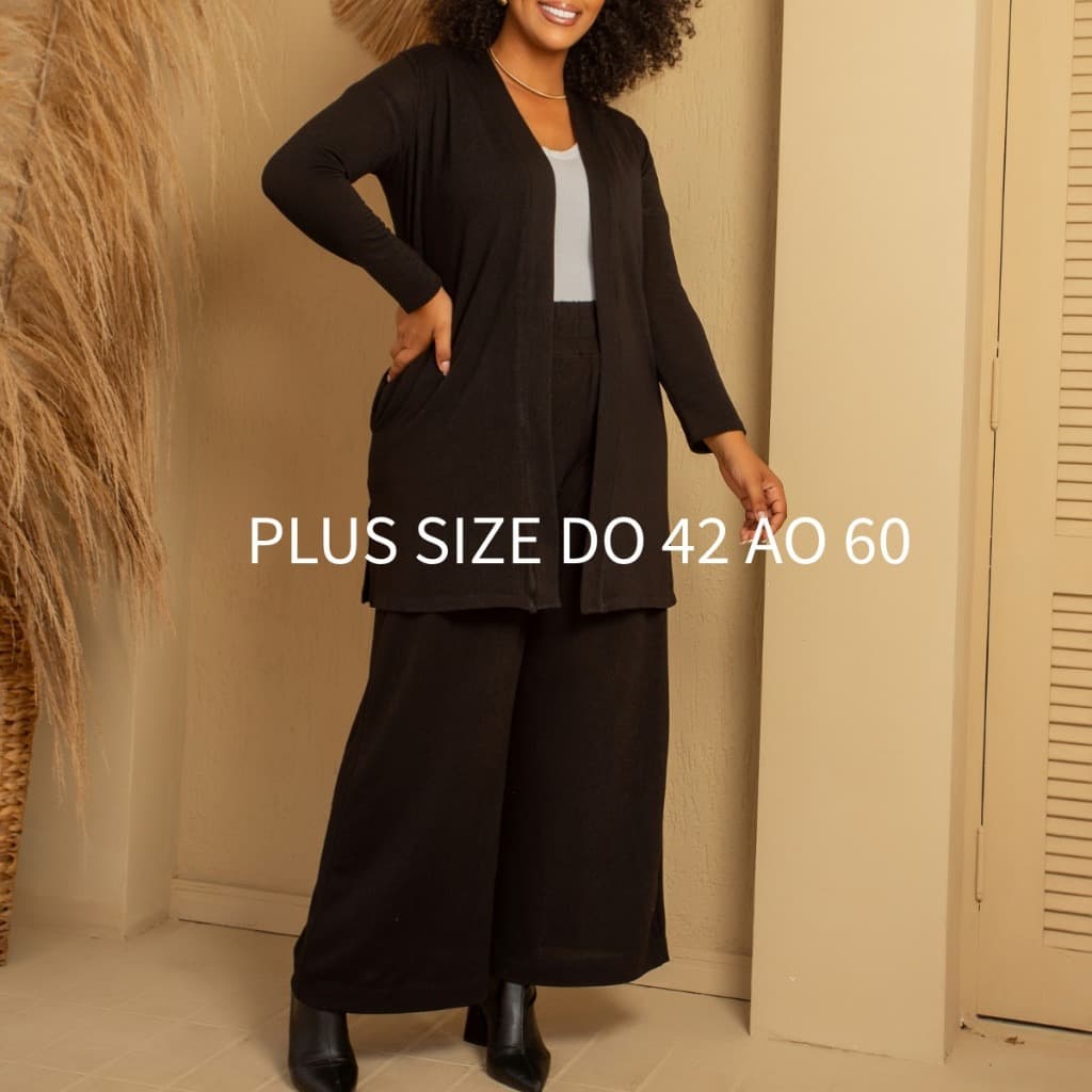 Calça Pantalona Plus Size Preta Feminina Cintura Alta em Malha Lanzinha COM BOLSOS TAMANHOS GRANDES DO 42 ao 60