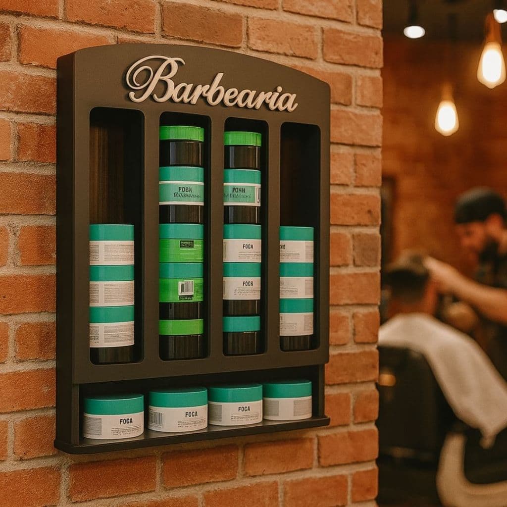 Suporte de Parede para 40 Pomadas em MDF Barbearia Barbeiro Profissional