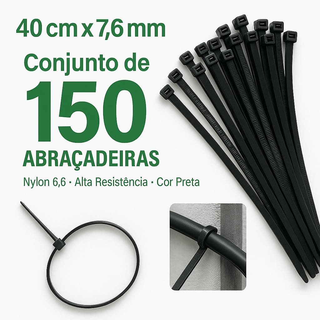Kit  Abraçadeiras de Nylon 40cm x 7,6mm Com 150  100 ou 50 Unidades  Enforca Gato preto
