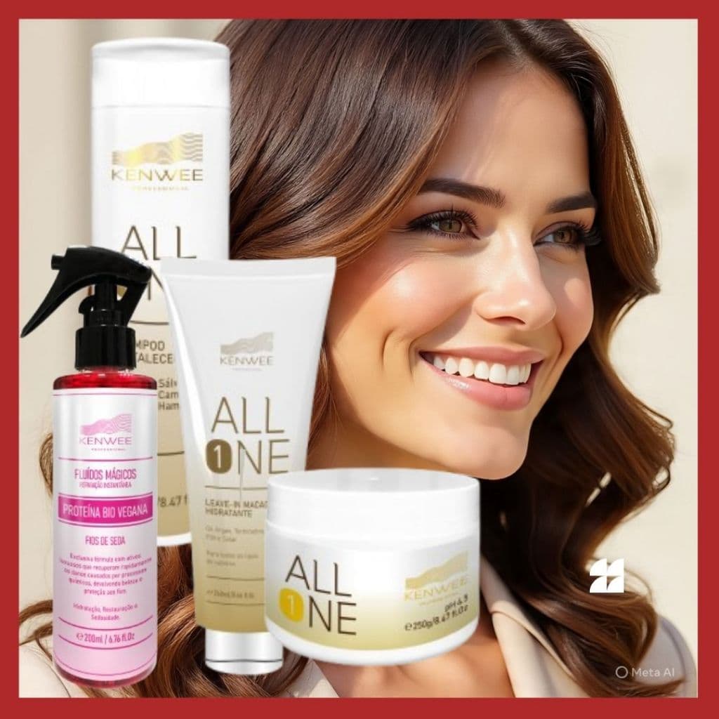 Kit Fortalecimento Capilar c/ Shampoo Fortalecedor, Máscara, Leave-in Macadâmia All One e Proteína Bio Vegana Kenwee