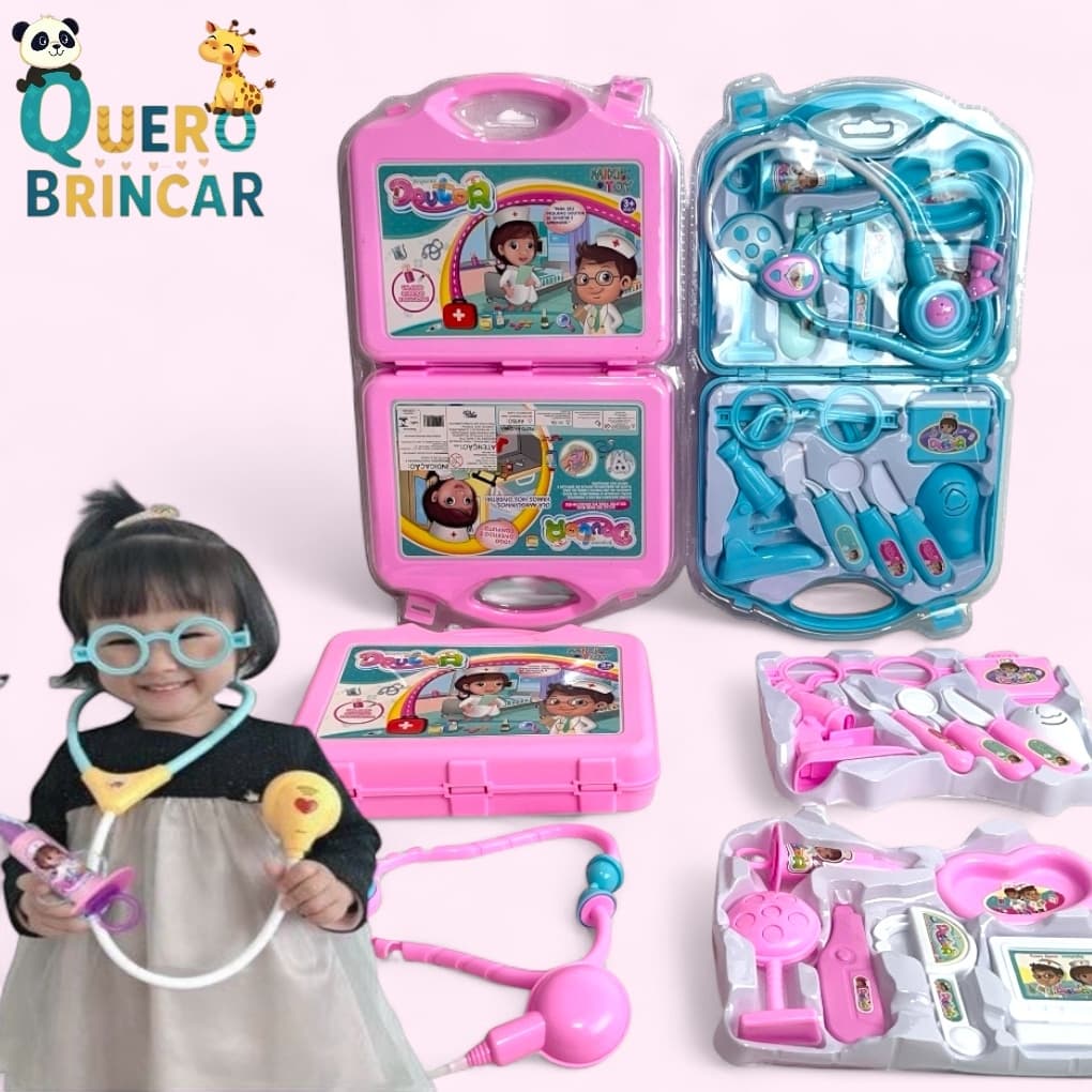 Kit Médico Infantil Maleta Doutor Brinquedo Educativo c/ Acessórios - Rosa e Azul / presente excelente