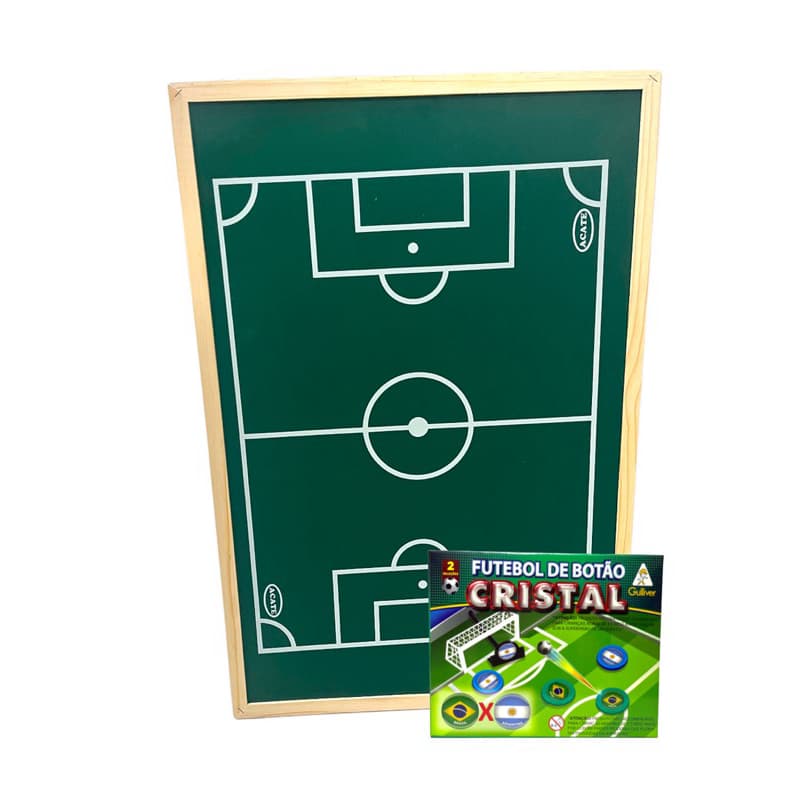 Campo de Futebol de Botão 90x60cm + Jogo de Botão 2 Times Com Escudo
