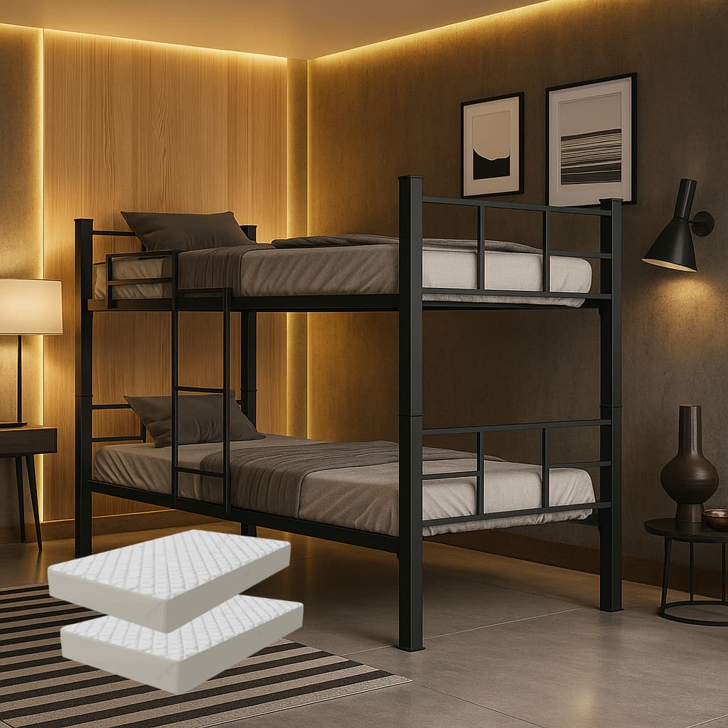 Beliche para Quarto de Solteiro 100% Ferro 40/40 com Grades de Proteção e Escadas