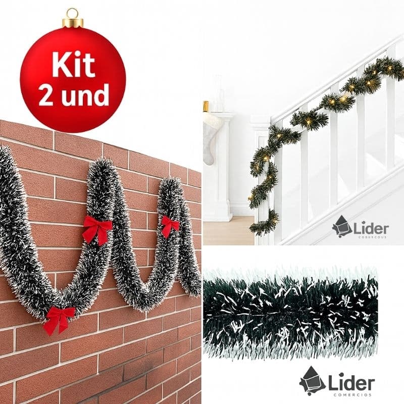 Kit 2 unidades Festão de Natal Nevado Decoração Natalina 9cm 2 Metros Natalino Enfeite Guirlanda arvore
