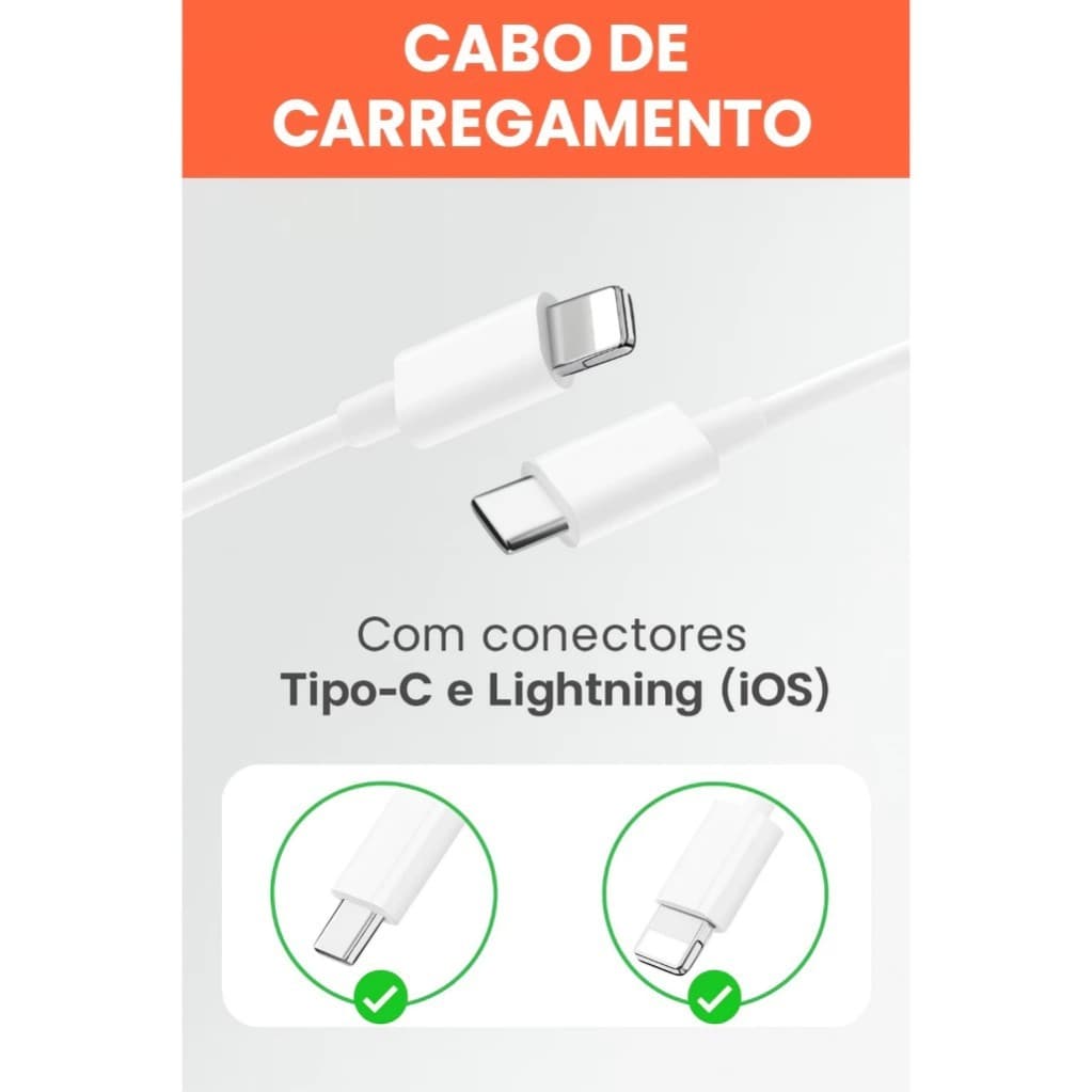 Cabo Carregador Turbo Tipo C Para iPhone 8 Plus X Xr 11 12 13