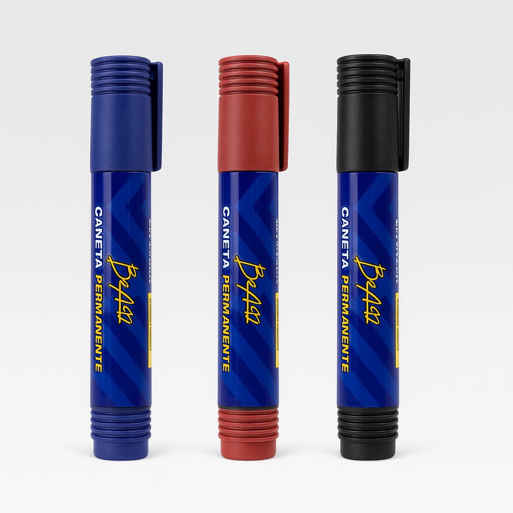 Kit 3 Caneta Pincel Atomico Marcador Canetão Permanente Recarregável Ponta Chanfrada Cores