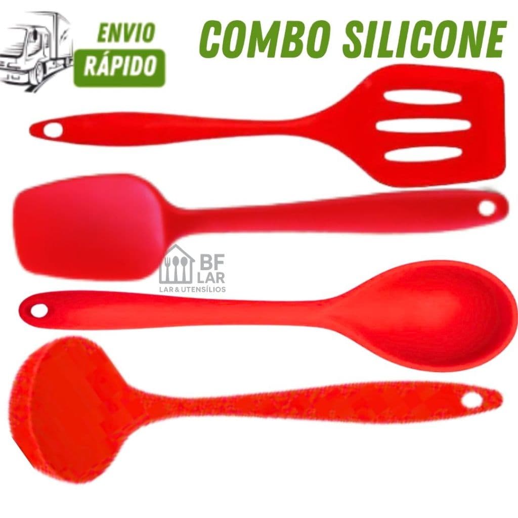 Utensilios Silicone Premium 08/04/02 Uni Colher Concha e Espatula Vazada Espatula Reta 100% Silicone
