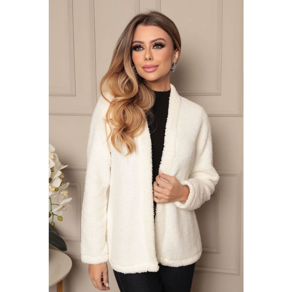 Casaco Feminino Teddy Lanzinha Pelúcia Inverno Quente Grosso Macio Aconchegante Confortável Casual