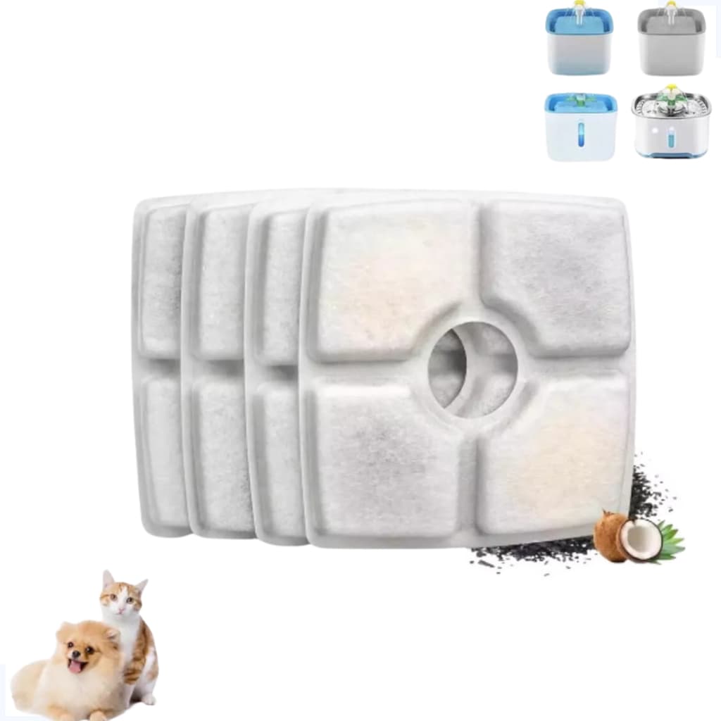 Kit 4 Refil Filtro Bebedouro Fonte De  Água  Pet Cachorro Gato  Automático Carvão  Ativado