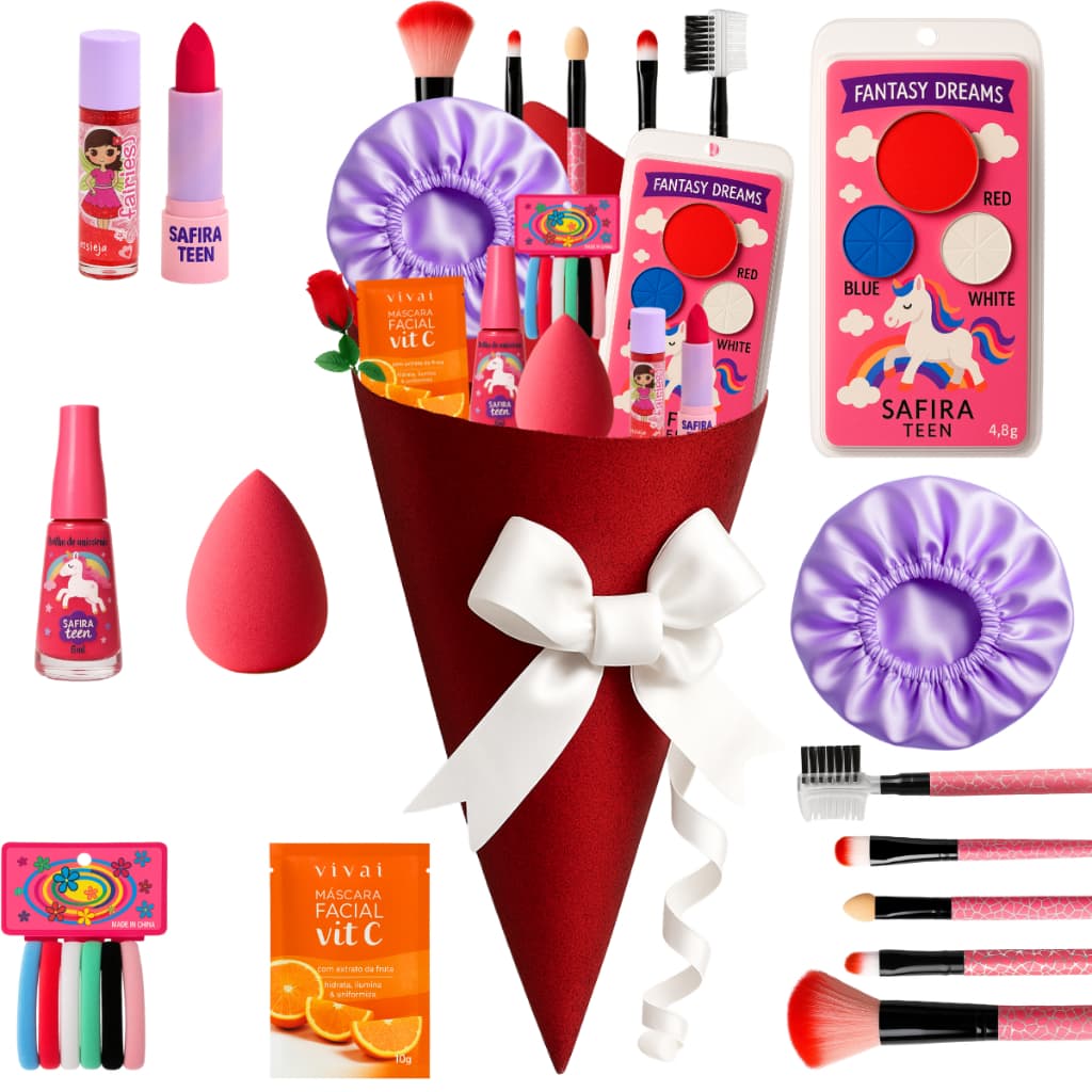 Maquiagem Infantil Kit Buque Lindo Presente Completo Sombra Batom