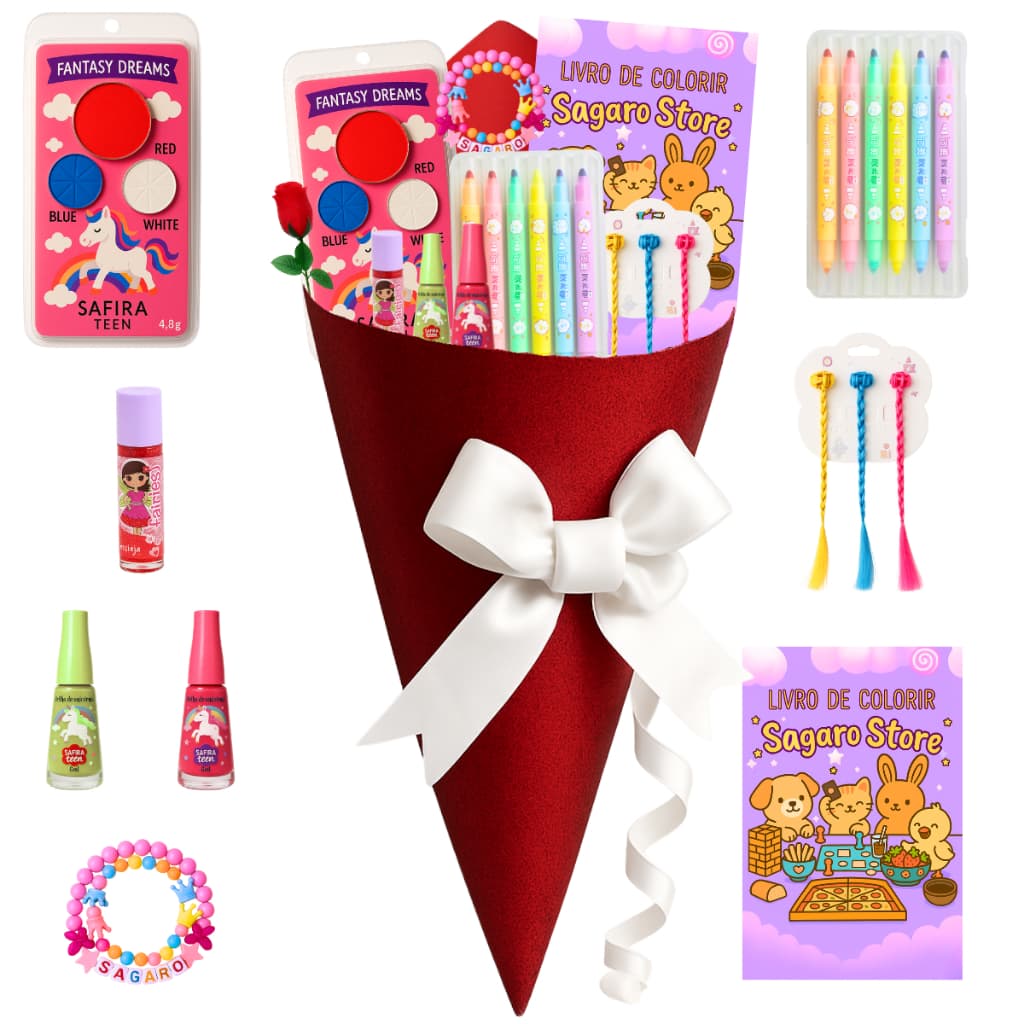 Kit Maquiagem Infantil Buque Princesa Linda Conjunto Peças Presente Livro Canetinha