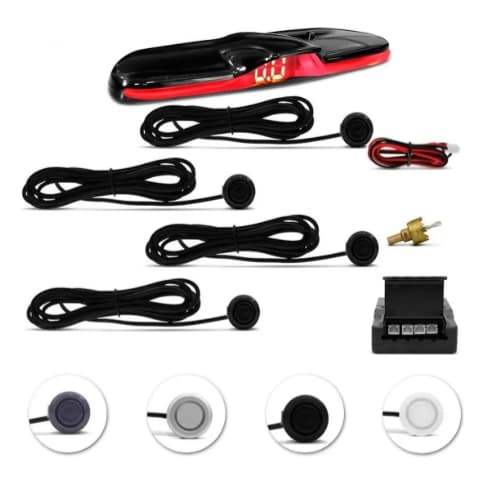 Kit Sensor de Ré Estacionamento KX3 Digital Cor Preta Branco Prata Carro - O Melhor do Mercado