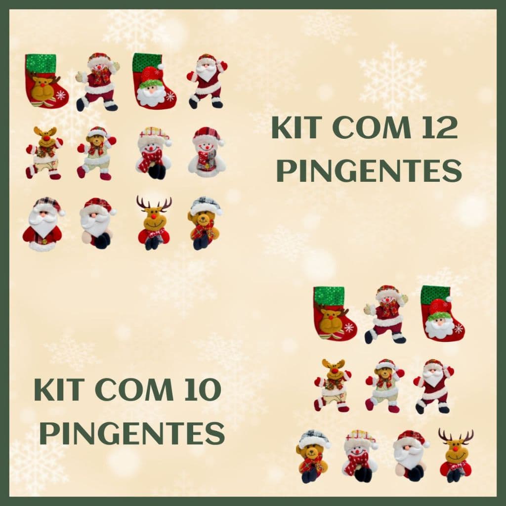 Kit 10/12 Pendentes Pelúcia Enfeite Árvore Natal Pingentes Papai Noel Grande 16cm Decoração LuvinCo
