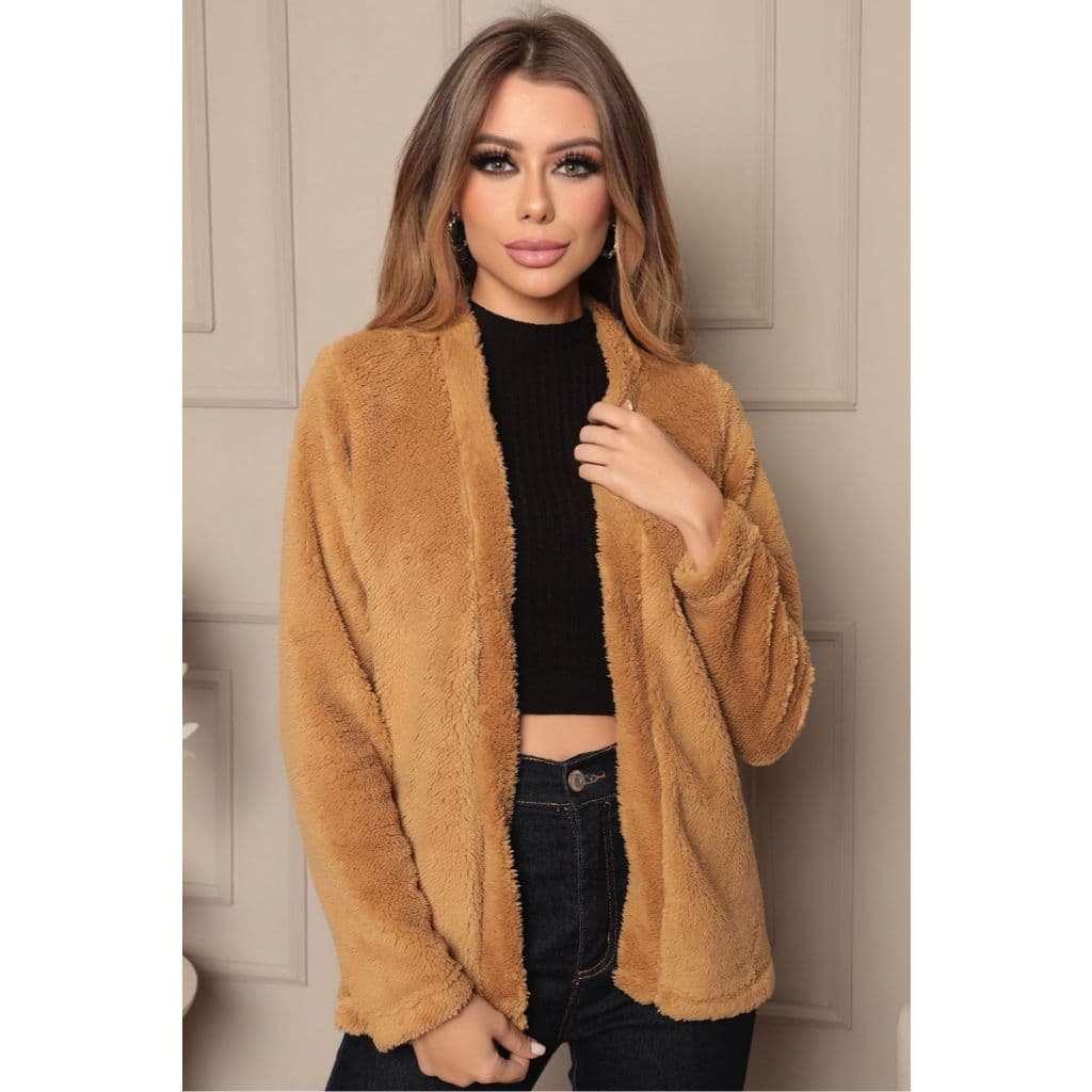 Casaco Feminino Teddy Lanzinha Quente Pelúcia Aconchegante Inverno Grosso Macio Confortável Casual