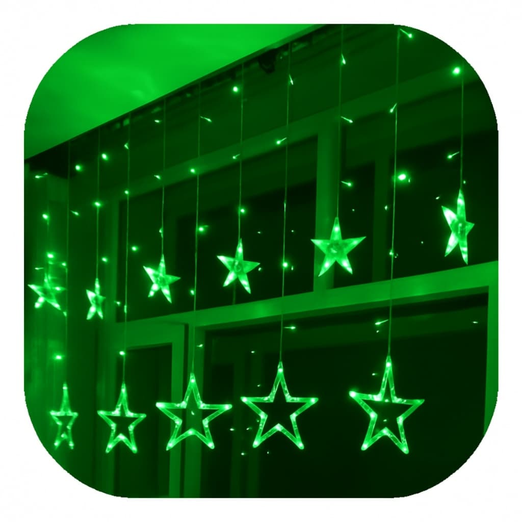 Cascata Estrela Verde 138 Led 2,50m Pisca Com 8 Funções Natal Quente Frio e Coloridos