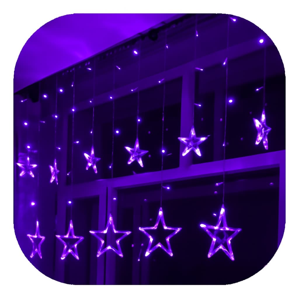 Cascata Estrela Roxo 138 Led 2,50m Pisca Com 8 Funções Natal Quente Frio e Coloridos