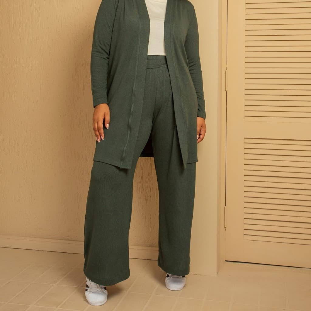 CALÇA FEMININA PLUS SIZE PANTALONA VERDE MILITAR MALHA LANZINHA COM BOLSOS CINTURA ALTA TAMANHO DO 42 AO 60 CONFORTAVÉL