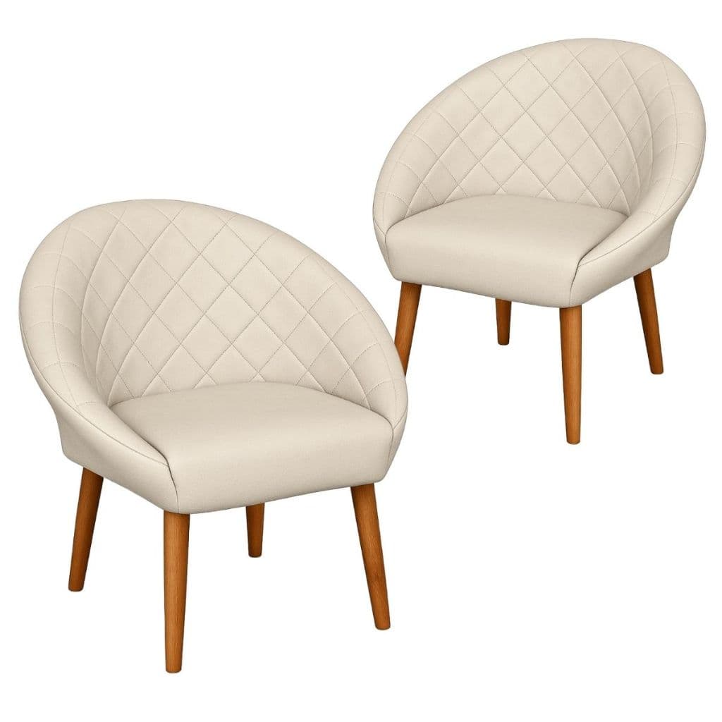 02 Cadeira Poltronas Courino para Recepção Sala de Espera Decorativa Pés de Madeira