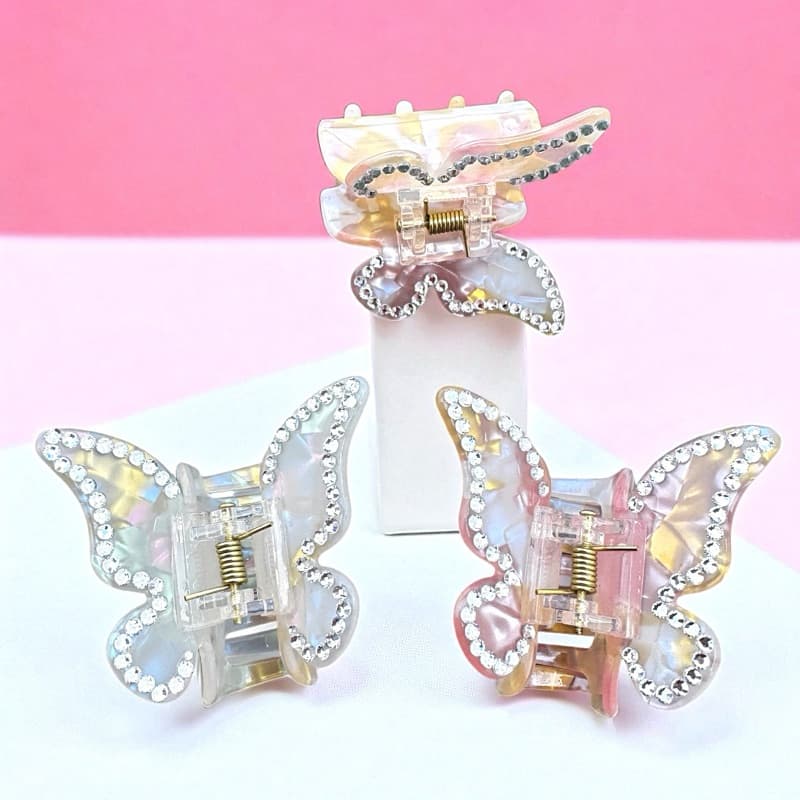 Piranha Madrepérola personalizada Cristais Cabelo Borboleta Presilha Marmorizada Strass Acrilico