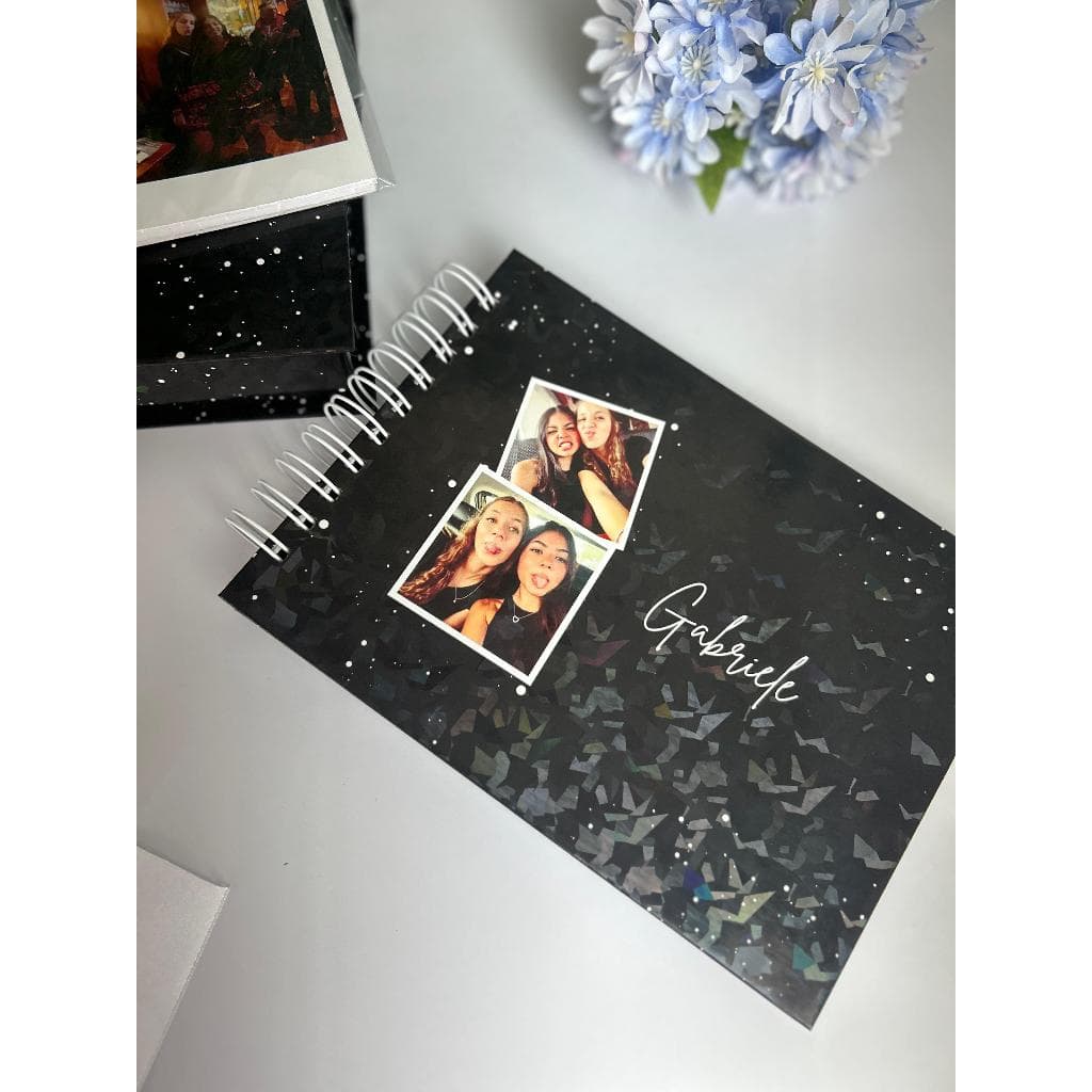 Kit Caixa Cartonada + Álbum de Memórias (preto poá)