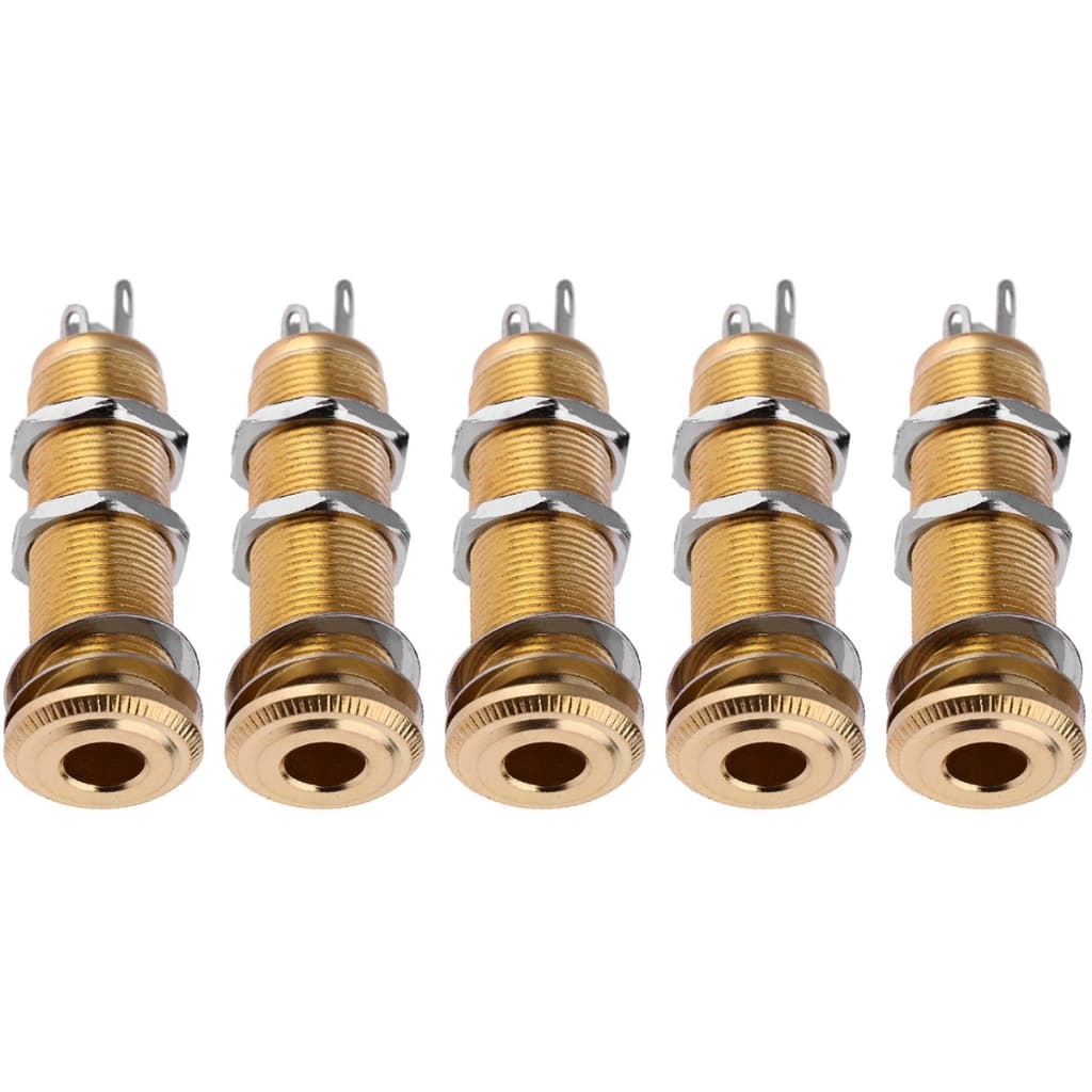 Jack P10 Estéreo Cilíndrico Para Contra Baixo Guitarra Dourado - 05 Unidades