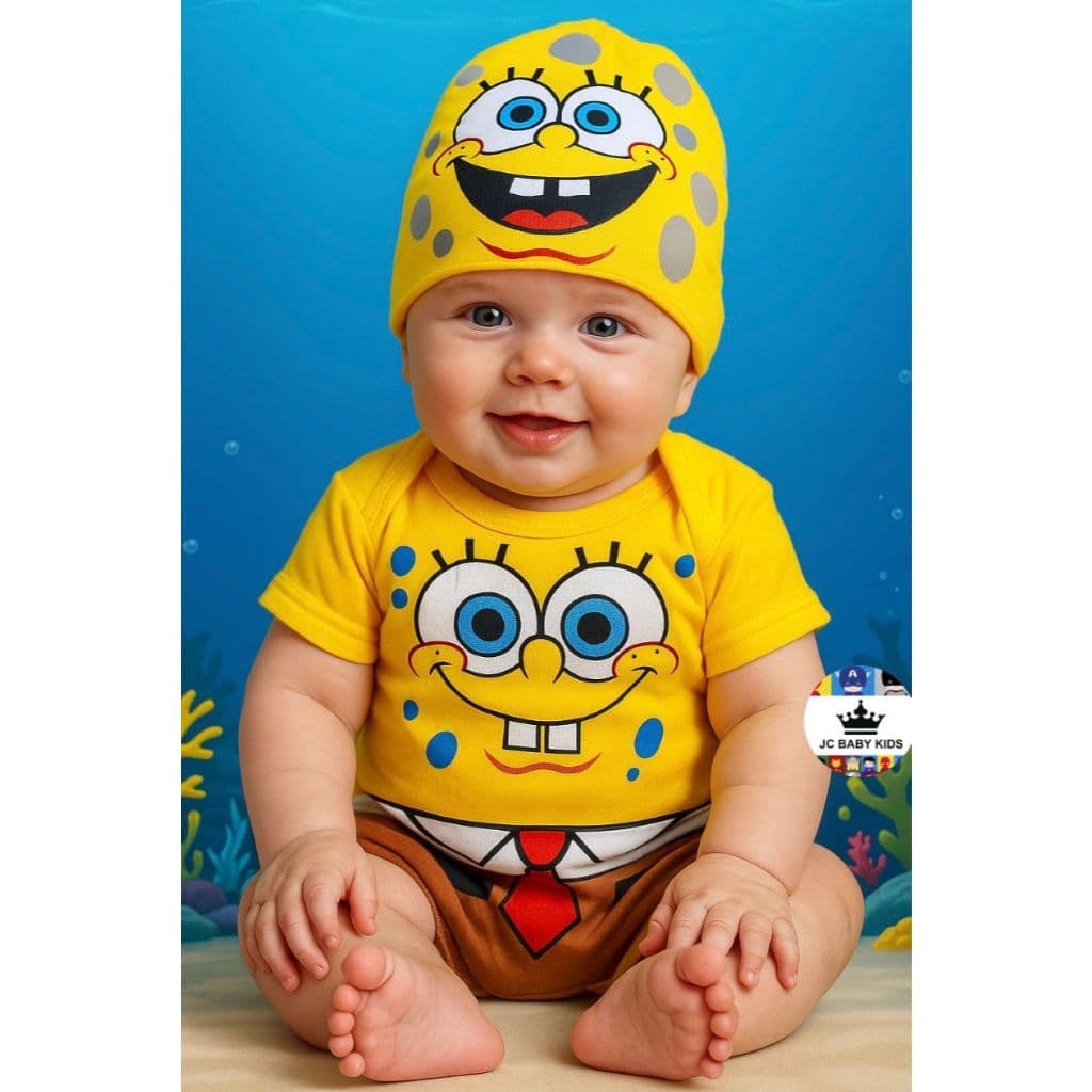 Body Bob Esponja Body Temático para mesversario Body Desenho Animado Fantasia para bebê Roupa para mesversario