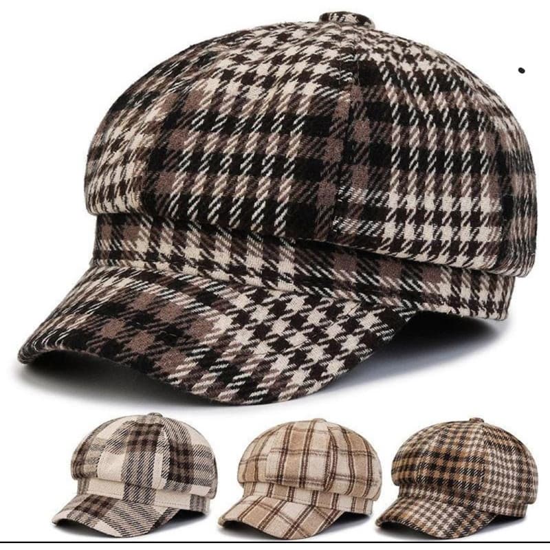 Boina Xadrez Femenina Vintage Gorro Estilo Europeu Aba Dura, Couro Sintético, Forrada e  Ajustável