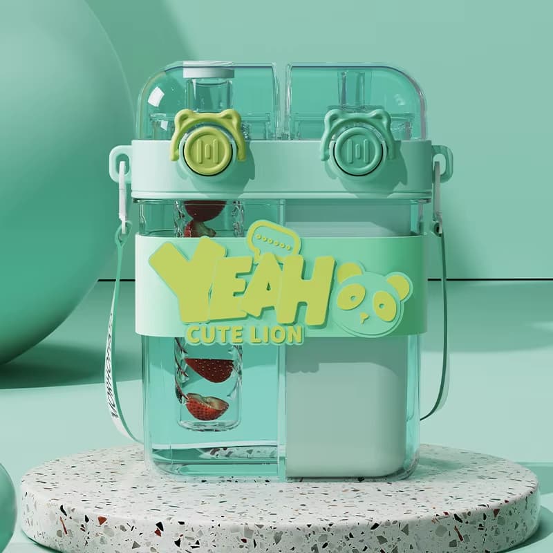 Garrafa Infantil Duplo Compartimento 760ml Canudo Alça Trava garrafinha creche kids feminino masculino