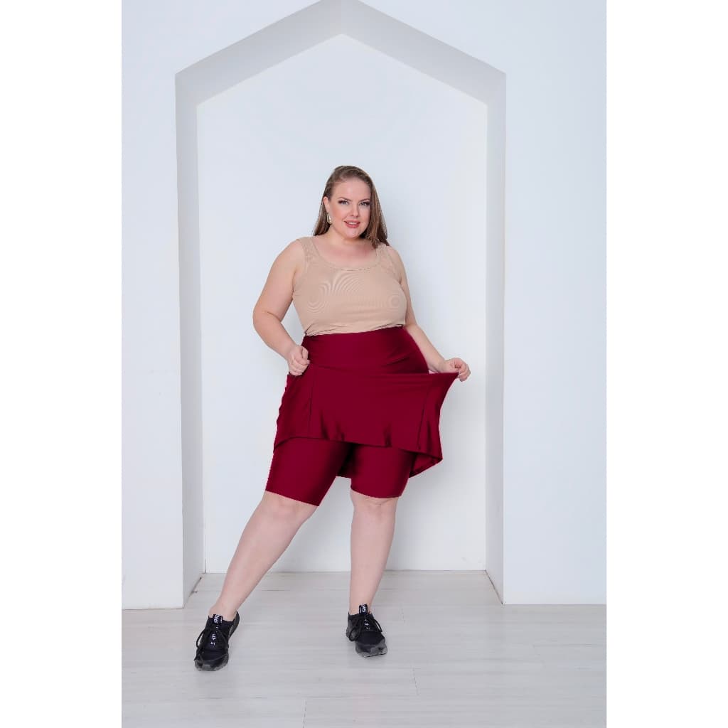 Short Saia Fitnes Roupa Feminina Plus Size Para Academia Cristã Modesta Tecido Suplex Grosso G1 E G2