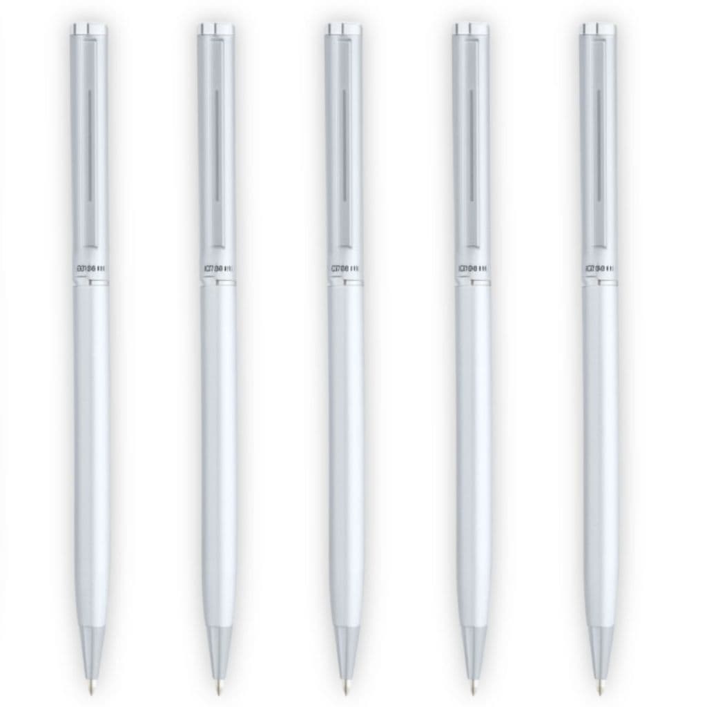 Kit 5 Canetas Crown Hawai Personalizáveis – Esferográfica Metal Azul Linha Office
