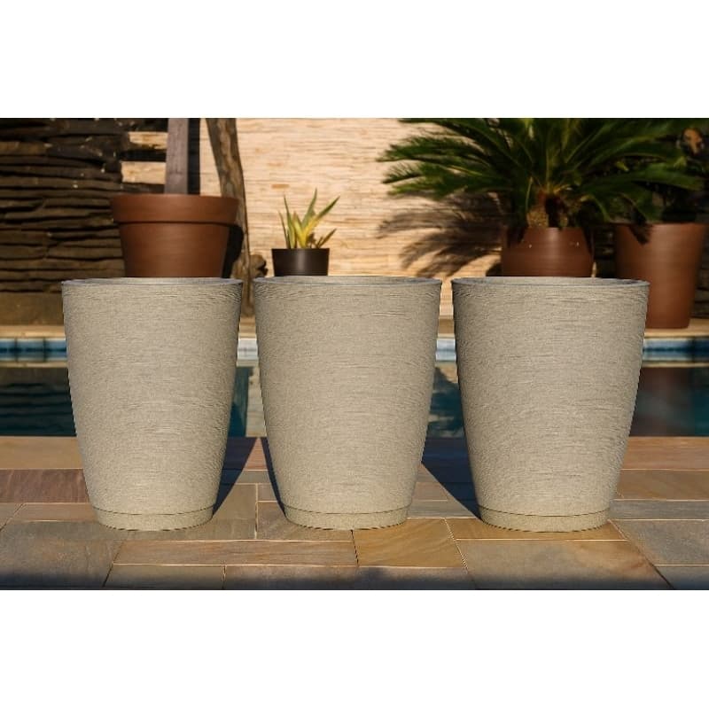 Kit 3 Vasos Polietileno Para Plantas Jardim Sala Luxo Cone Bojo 1 Com Prato