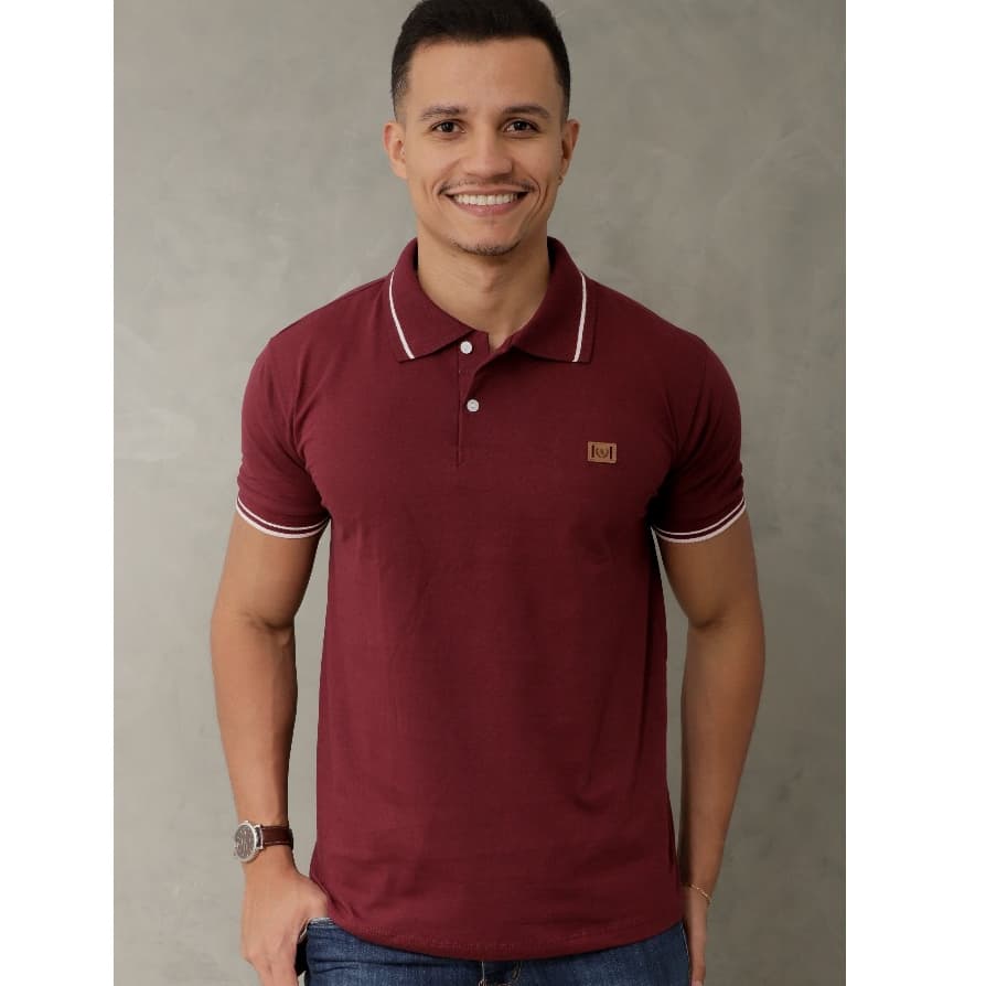 Camiseta Polo Masculina Algodão Bordado Moderna