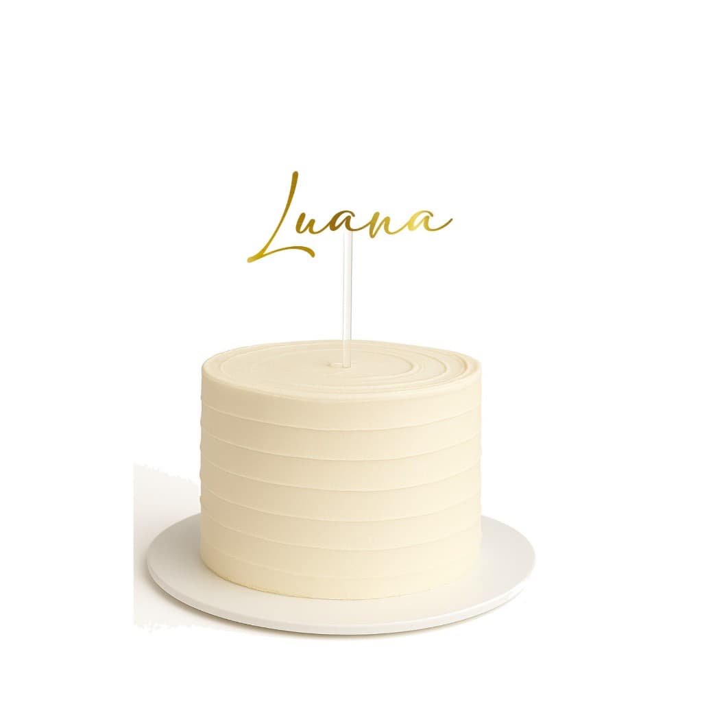 Topo de Bolo Linhas Finas com Nome | Nome+Idade | Feliz Aniversário+Nome | Happy Birthday em Lamicote Dourado/Prata