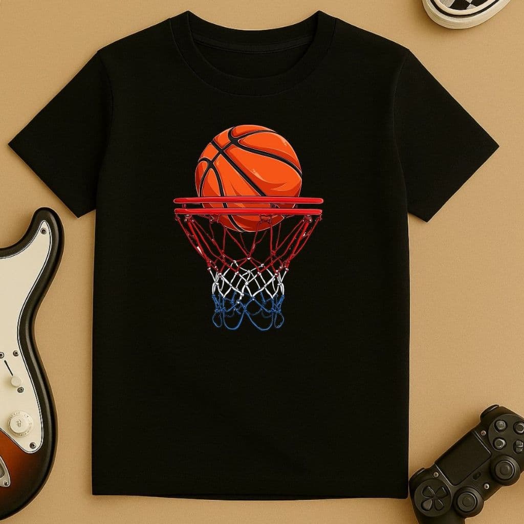 Moda Infantil Camiseta Com Estampa De Basquete Confortável Bola E Cesta Colorida