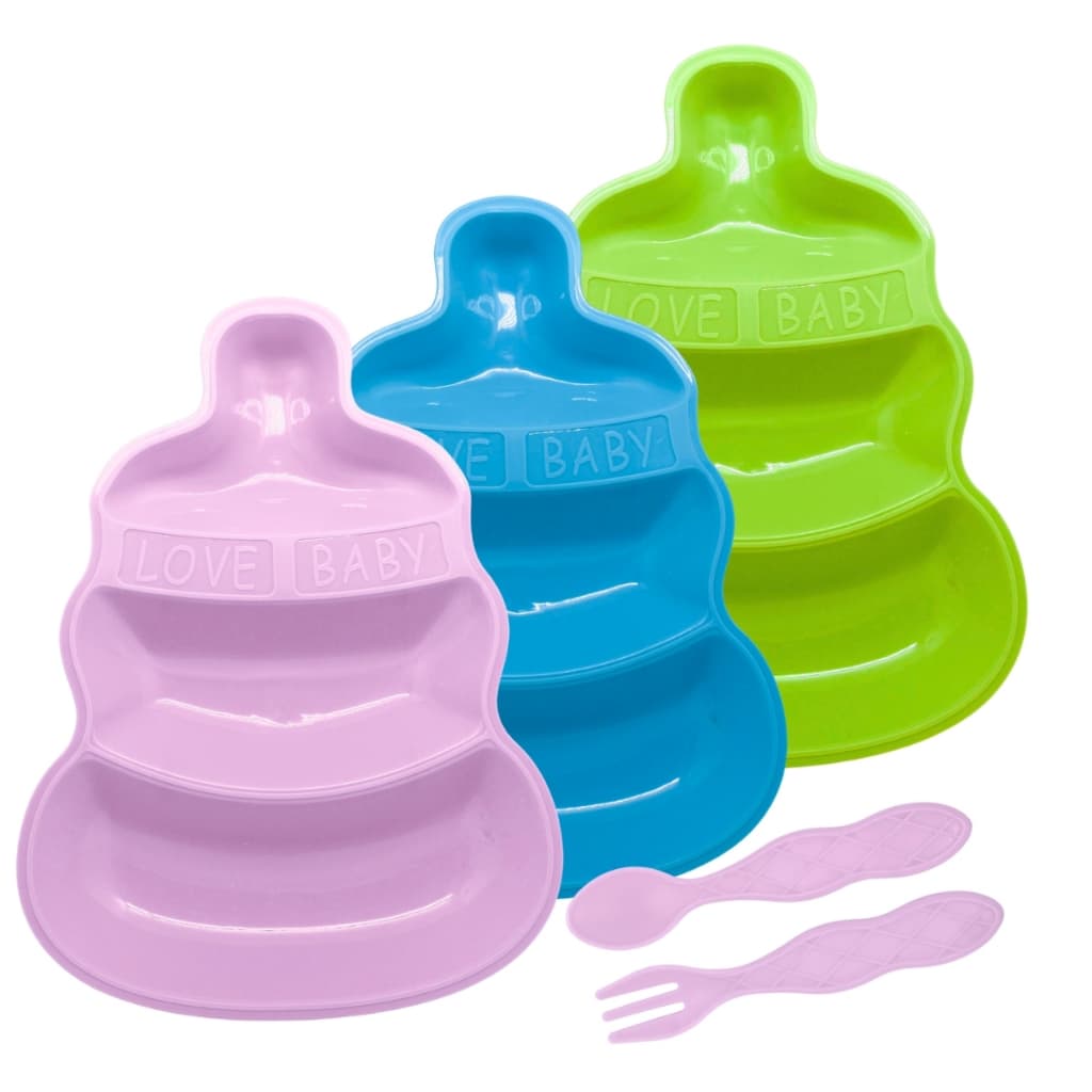 Kit Alimentacao Bebe Infantil Prato Divisorias Colher Garfo