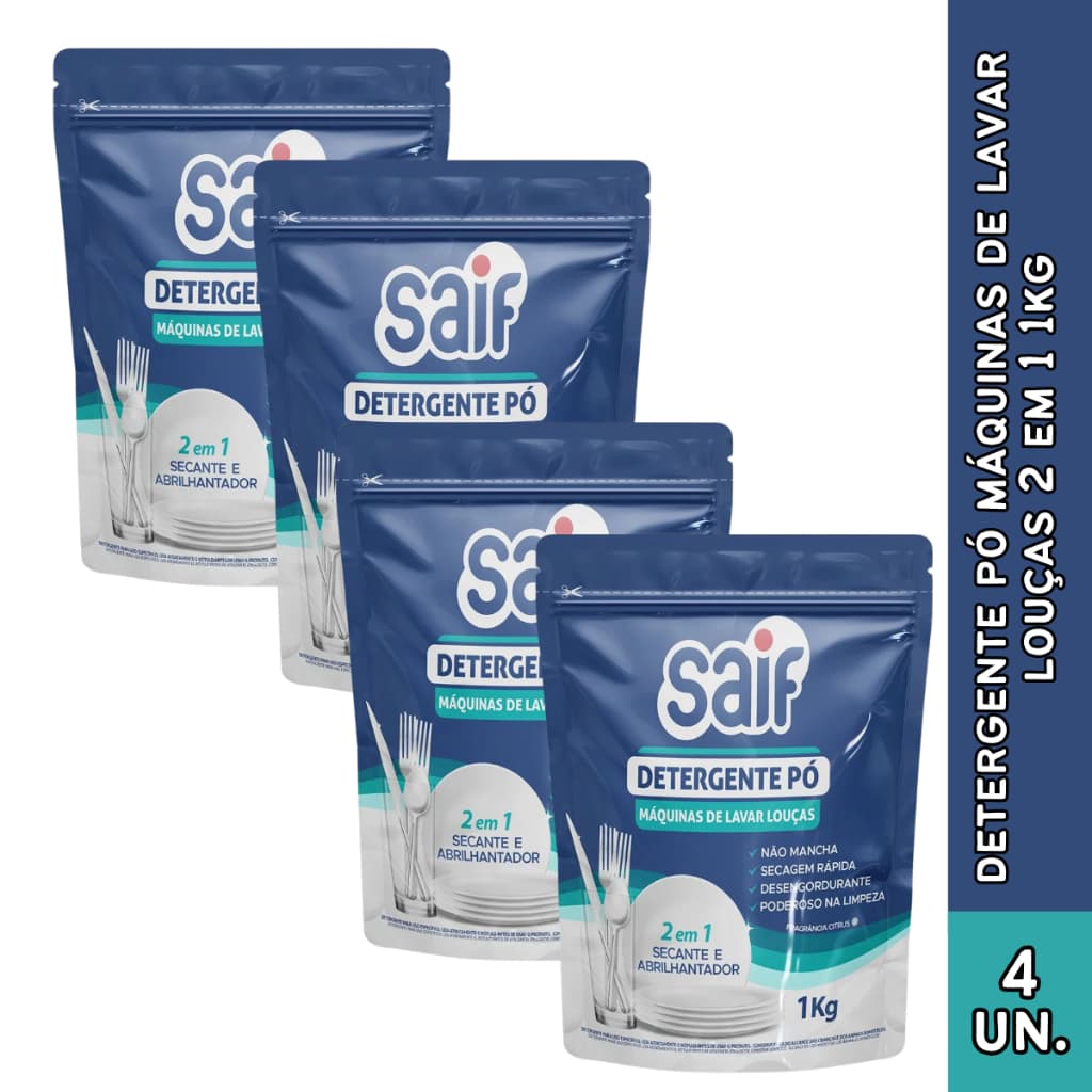 Saif Detergente em Pó Para Máquina de Lavar Louças 1Kg Escolha a Quantidade