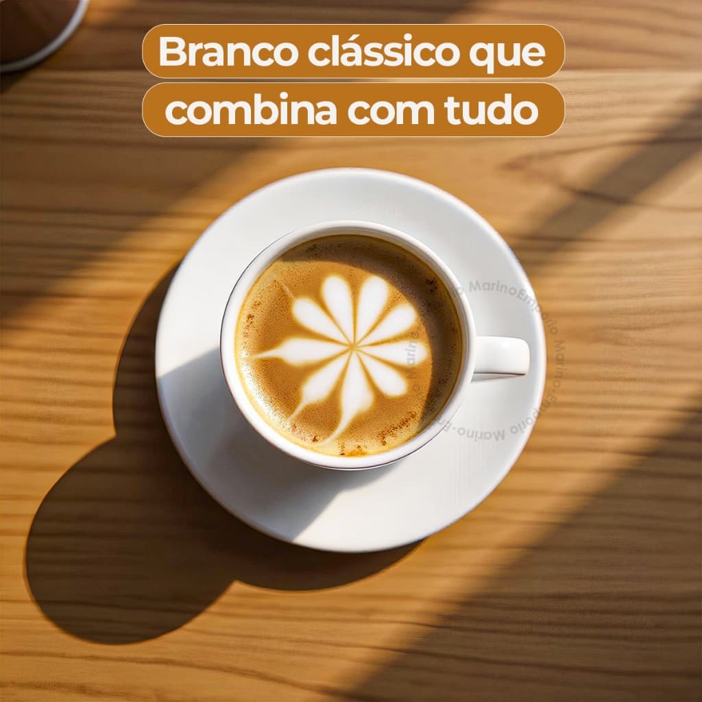 Conjunto 6 Xícaras Bella Com Pires 90ML Kit Cerâmica Branca Peças Louças Premium Café Chá Luxo