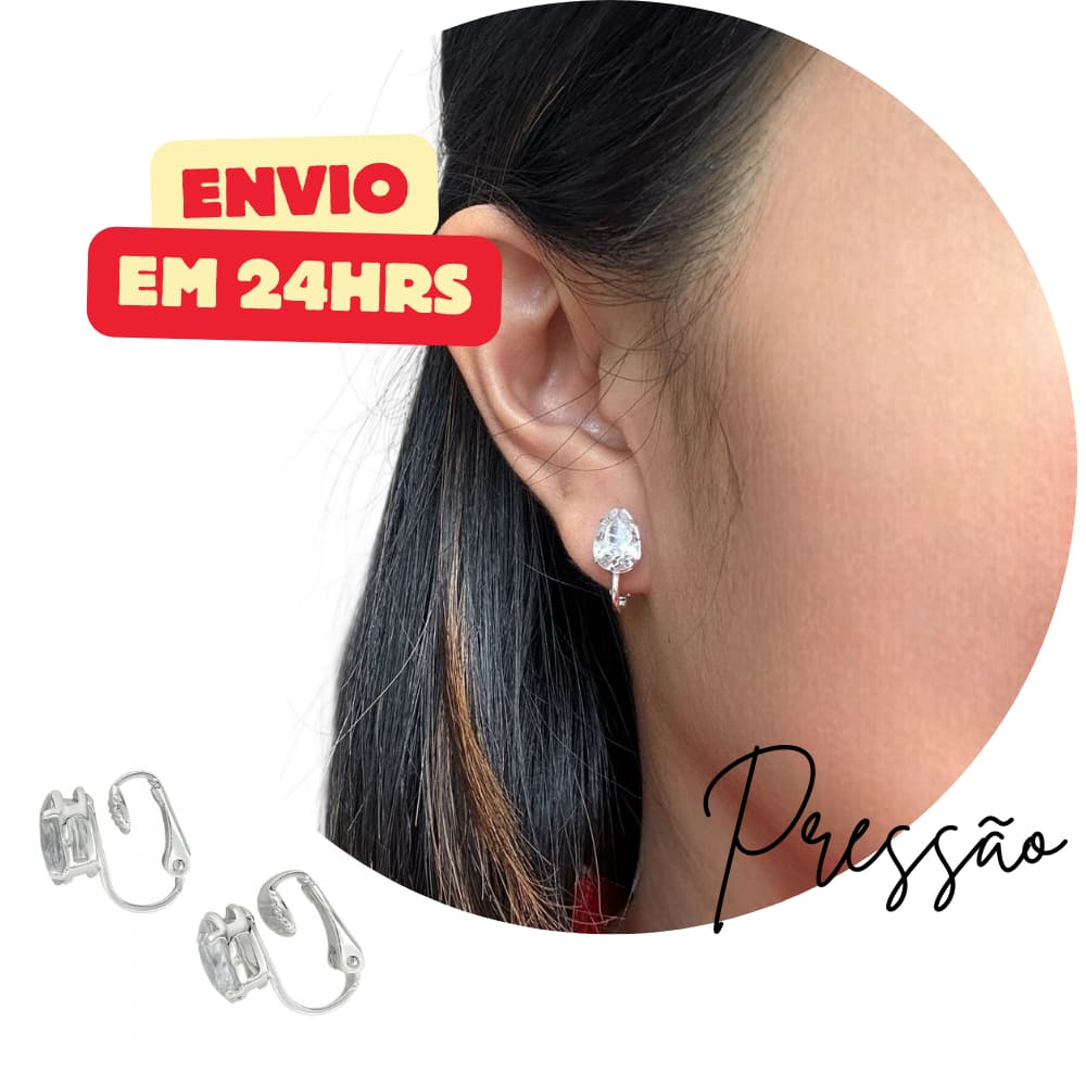 Brinco de Pressão Feminino Folheado à Prata com Zircônia-ENVIO IMEDIATO