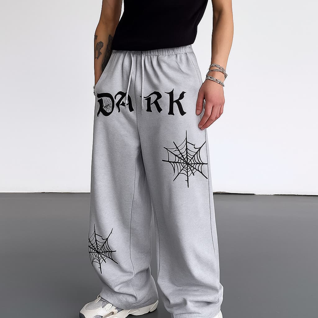 Moletom Calça Urban Style Wide Leg Flanelada Premium Hip Hop Modelo Dark Teias de Aranha