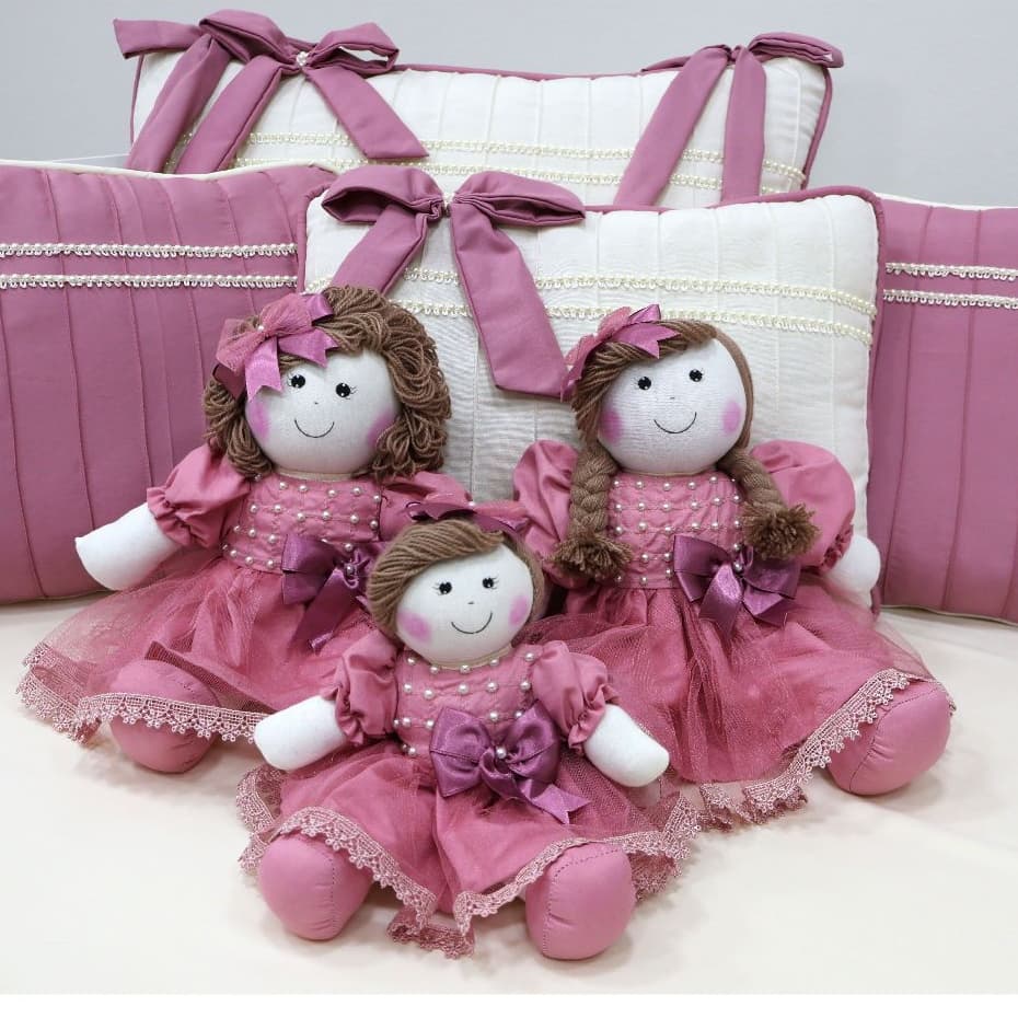 Kit Trio de Boneca De Pano Para Nicho Manu Pelúcia Decoração Quarto de Bebê