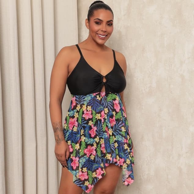Conjunto de biquini plus size saia com Short bojo romovivel 42-54