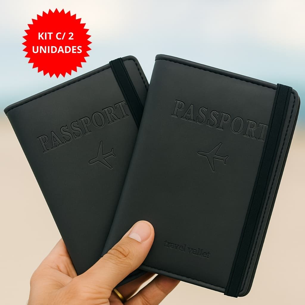 Kit 2 Porta Passaportes Documentos Cartões Cédulas Viagem Alta Qualidade