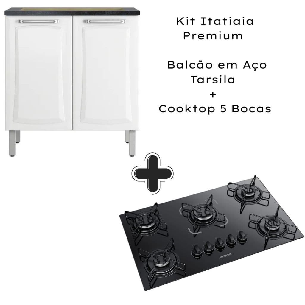 Kit Itatiaia Premium – Balcão em Aço Tarsila + Cooktop Essencial 5 Bocas